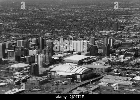 Aerial view of  Phoenix, Arizona, as seen from a passenger plan taking off from Sky Harbor International Airport. Stock Photo