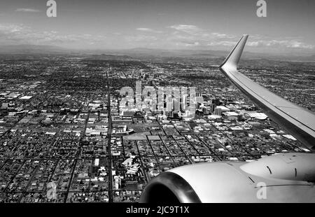 Aerial view of  Phoenix, Arizona, as seen from a passenger plan taking off from Phoenix Sky Harbor International Airport. Stock Photo