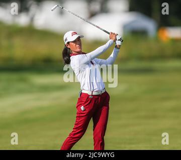 Galloway, NJ, USA. 11th June, 2022. Celine Boutier of France watches her shot during the second round of the ShopRite LPGA Classic at the Seaview Golf Club in Galloway, NJ. Mike Langish/Cal Sport Media. Credit: csm/Alamy Live News Stock Photo