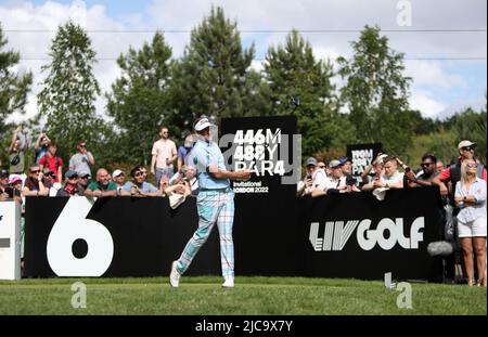 England's Ian Poulter of Team Majesticks GC, tees off on the 6th, during day three of the LIV Golf Invitational Series at the Centurion Club, Hertfordshire. Picture date: Saturday June 11, 2022. Stock Photo