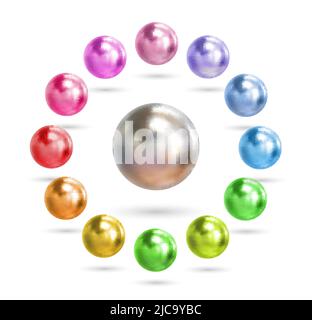 Set of colorful spheres isolated on white background. 3d color metal ball vector. Stock Vector