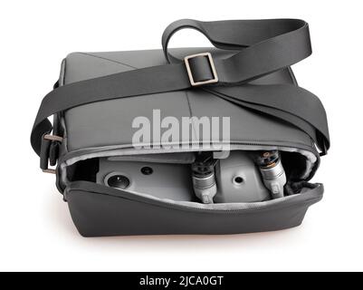 drone carrying bag path isolated on white Stock Photo