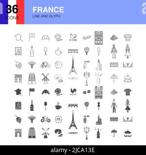 France Line Web Glyph Icons Stock Vector