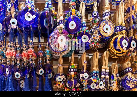 Blue evil eye nazar or amulets for sale in Istanbul, Turkey Stock Photo