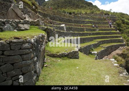 Machu Picchu is an Inca archaeological site located in Peru, elected in 2007 as one of the seven wonders of the modern world Stock Photo