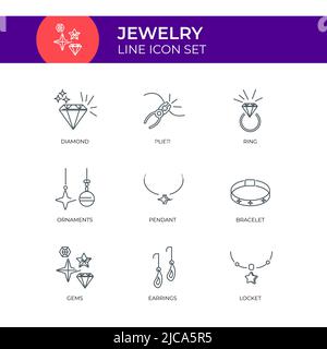 Jewelry Line Icon Set With Customizable Stroke Stock Vector