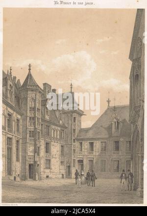 View of the courtyard of the Palais Jacques-Coeur in Bourges Bourges Vue int, print maker: Léon Auguste Asselineau, (mentioned on object), Léon Auguste Asselineau, (mentioned on object), printer: Becquet frères, (mentioned on object), print maker: Rouen, Rouen, printer: Paris, publisher: Paris, 1856 - 1858, paper, h 433 mm × w 290 mm Stock Photo