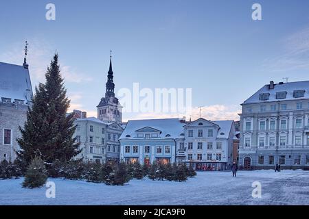 Tallinn City Mid-Winter in Snowy Estonia Stock Photo