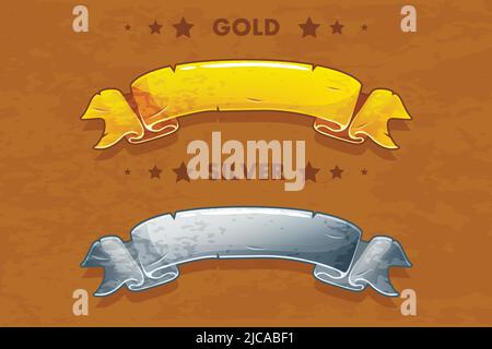 Vector cartoon gold and silver ribbons Stock Vector