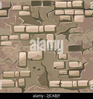 Vector Cartoon seamless pattern texture old crack brick wall Stock Vector