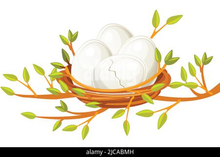Cartoon funny Egg in birds nest of twigs Stock Vector