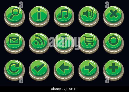 Cartoon Circle green stone buttons Stock Vector
