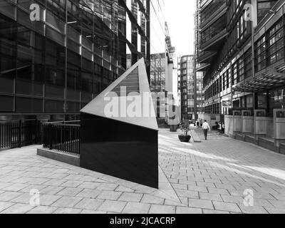 London, Greater London, England, June 08 2022: Monochrome. Fleet Place with entrance to City Thameslink station. Stock Photo