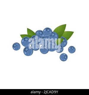 Fresh blueberries, bunch with leaves, flat style vector illustration isolated on white background Stock Vector