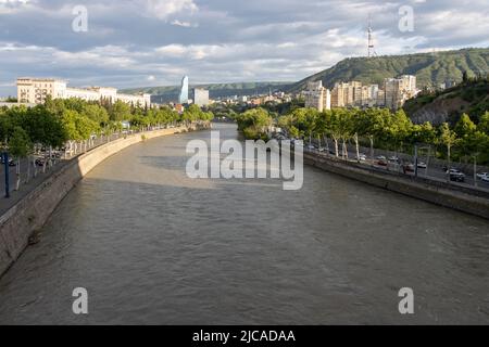 General view of Tbilisi city center and Kura River. Georgia Stock Photo