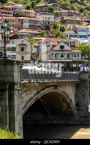 Tbilisi, Georgia - May 17 2022: General view of Tbilisi city center and Kura River Stock Photo