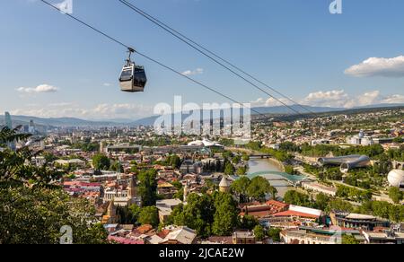 Tbilisi city and Tbilisi cable car general view. Georgia Stock Photo