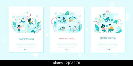 Startup coliving onboarding mobile app screen templates set Stock Vector