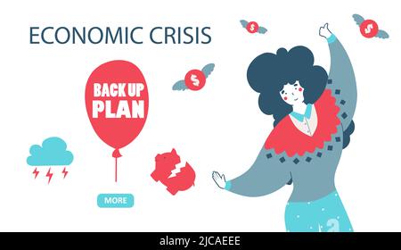 Economic crisis back up plan cartoon flat vector illustration. Stock Vector
