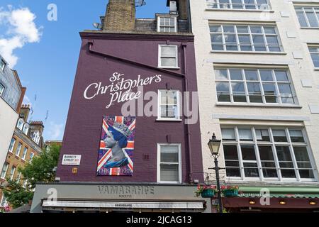 The outside dining areas of St Christopher's Place on Barrett Street in the daytime. London Stock Photo