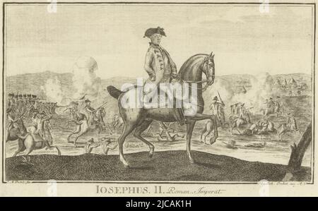 Equestrian portrait of Joseph II, German emperor, print maker: Johann Michael Probst, (mentioned on object), Augsburg, 1765 - 1809, paper, engraving, h 192 mm - w 299 mm Stock Photo