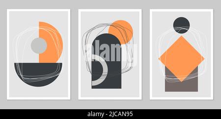 Modern minimalist abstract aesthetic illustrations. Wall decor in bohemian style. Collection of modern art posters. Composition of simple figures. Abs Stock Vector