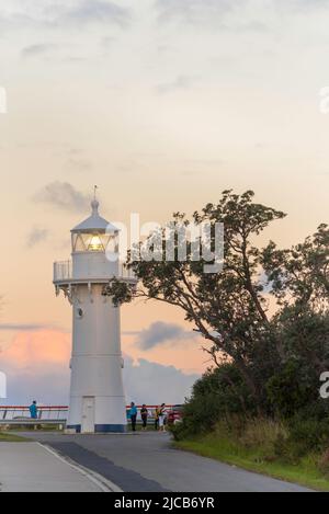 First built on the Ulladulla Breakwater in 1873, the light was moved to Warden Head in 1879. One of only two NSW lighthouses made with wrought iron Stock Photo