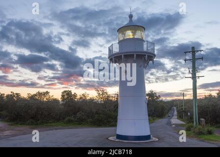 First built on the Ulladulla Breakwater in 1873, the light was moved to Warden Head in 1879. One of only two NSW lighthouses made with wrought iron Stock Photo