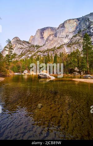Mirror Lake reflecting Half Dome at Yosemite National Park Stock Photo