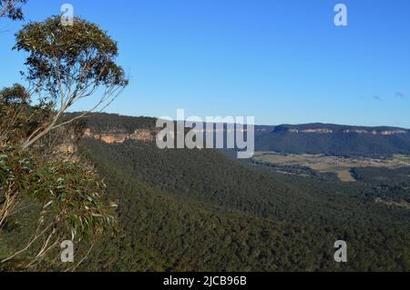 A view from Mitchell Pass Lookout at Mt Victoria in the Blue Mountains of Australia Stock Photo