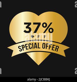 37% OFF Sale Discount Promotion Banner. Special Offer, Event, Valentine Day Sale, Holiday Discount Tag Template Stock Vector