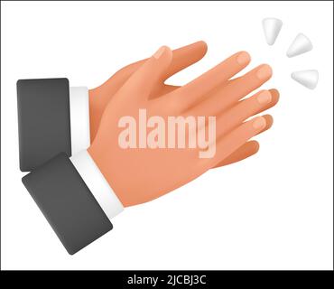 Clapping hands and applauding gesture. Ovation reaction and approval signal 3d cartoon illustration Stock Vector