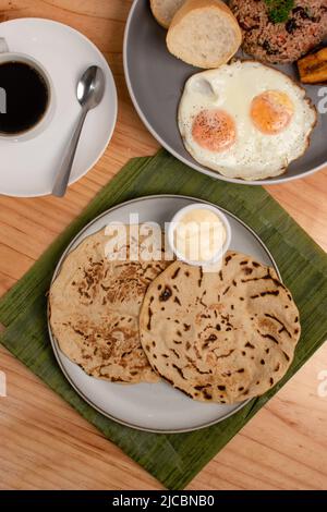 Hand made traditional tortillas from costa rica and fried eggs Stock Photo