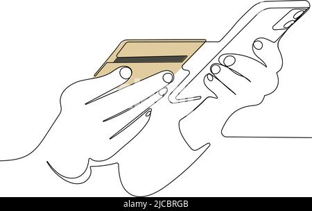 Holding credit card and smartphone Stock Vector