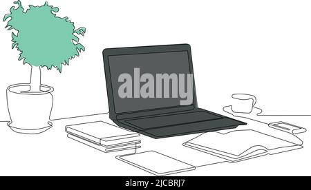 Continuous line drawing of a workspace Stock Vector