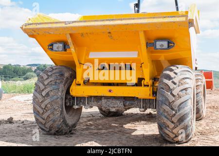Close up of dumper truck tyres on construction site Stock Photo