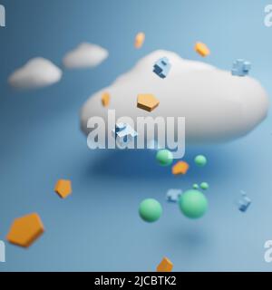 3D Digital technology background. 3d Cloud online app with data transferring service concept. 3D Render illustration. Stock Photo