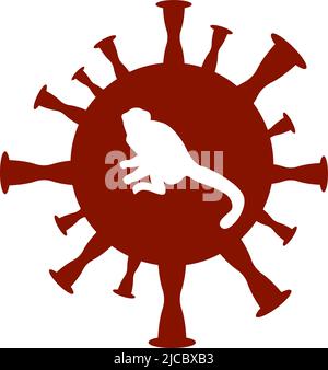Monkeypox virus cell with monkey silhouette and text on white ...