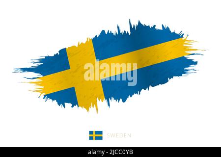 Painted brushstroke flag of Sweden with waving effect. Vector flag. Stock Vector