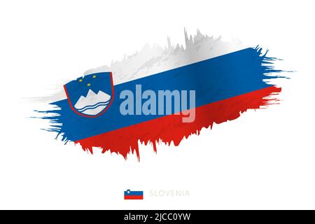 Painted brushstroke flag of Slovenia with waving effect. Vector flag. Stock Vector