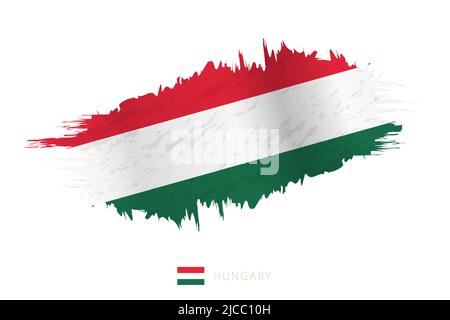 Painted brushstroke flag of Hungary with waving effect. Vector flag. Stock Vector