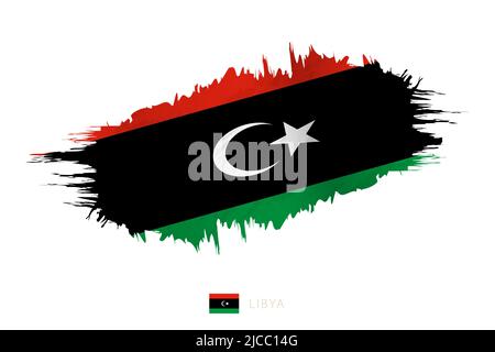 Painted brushstroke flag of Libya with waving effect. Vector flag. Stock Vector