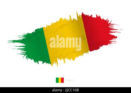 Painted brushstroke flag of Mali with waving effect. Vector flag. Stock Vector