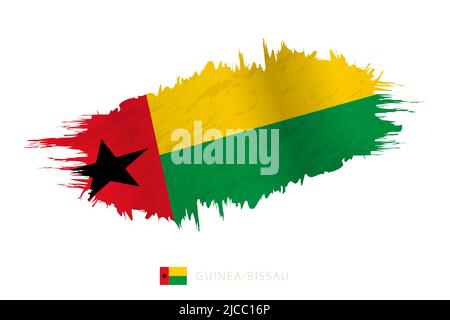 Painted brushstroke flag of Guinea-Bissau with waving effect. Vector flag. Stock Vector