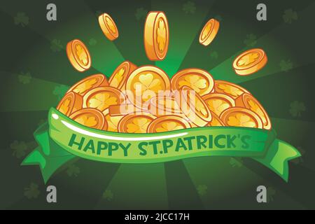 Happy St.Patrick's Day ribon and coins Stock Vector