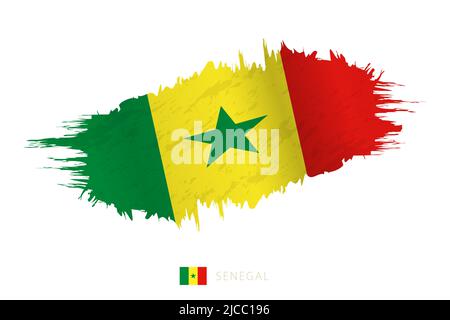 Painted brushstroke flag of Senegal with waving effect. Vector flag. Stock Vector