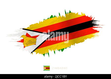 Painted brushstroke flag of Zimbabwe with waving effect. Vector flag. Stock Vector