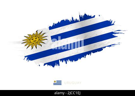 Painted brushstroke flag of Uruguay with waving effect. Vector flag. Stock Vector