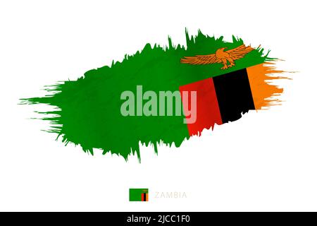 Painted brushstroke flag of Zambia with waving effect. Vector flag. Stock Vector