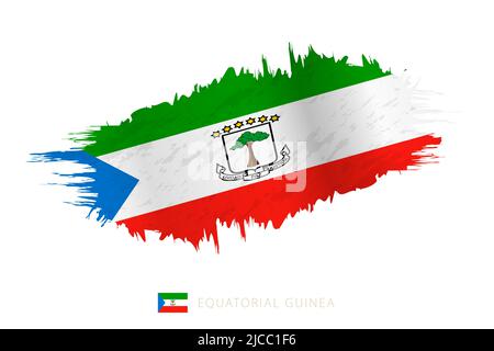 Painted brushstroke flag of Equatorial Guinea with waving effect. Vector flag. Stock Vector
